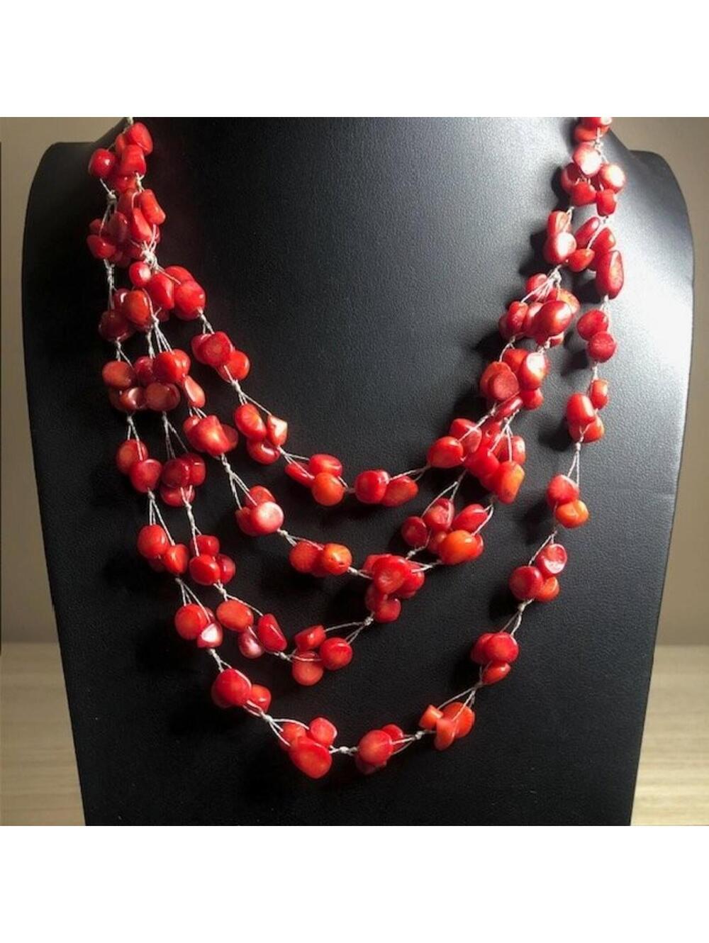 B1739 LUC 925 Lucas Lameth Choker Necklace Sterling Silver Red Coral 18-20"